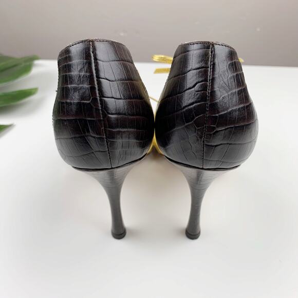 Alexandra Neel Heels Brown Gold Leather Sandals Strappy Italy Women's 39 US 9 - Picture 9 of 11